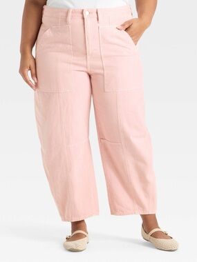 Women's High-Rise Utility Barrel Jeans - Universal Thread, Pink, 14